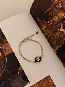 Chanel gold oval schwarz fein flash doppel c buchstabe schlange knochen armband-3740